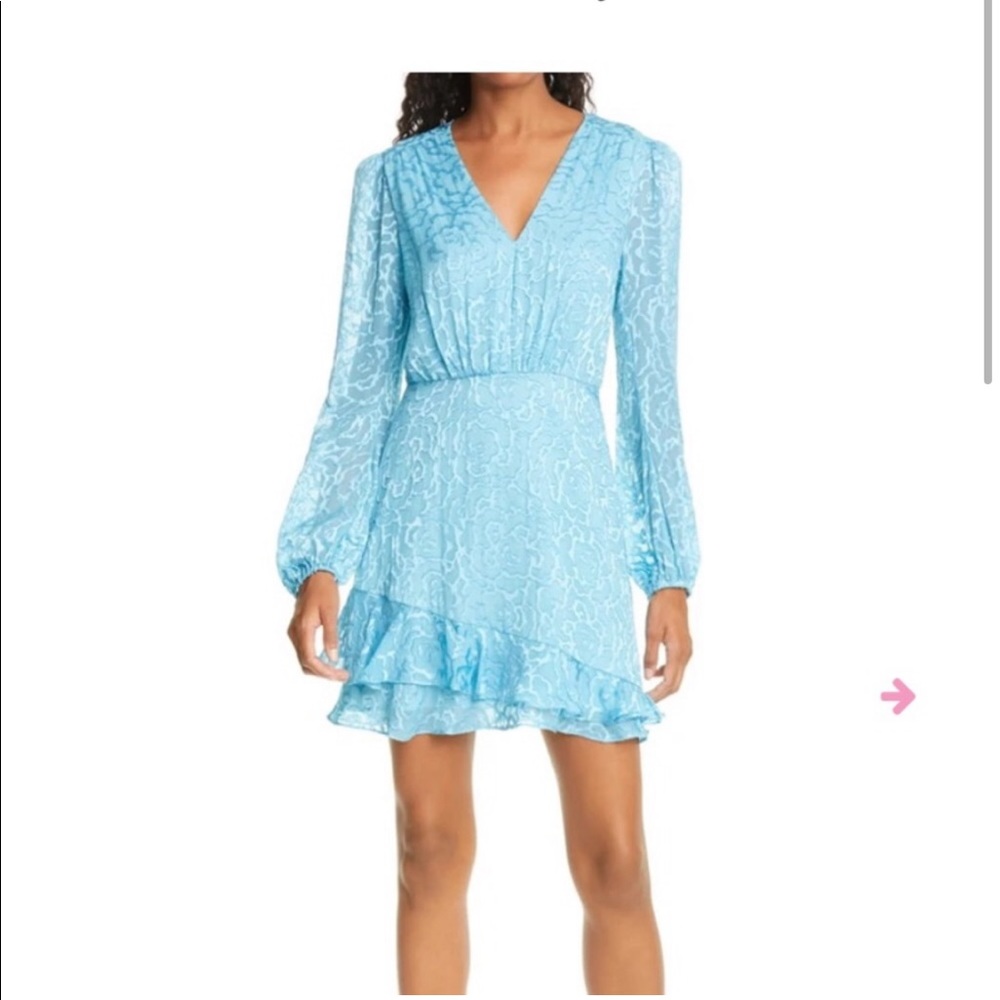 DAMAGED Saloni Alya Heart Jacquard Long Sleeve Silk Minidress In Ice Blue Size 8